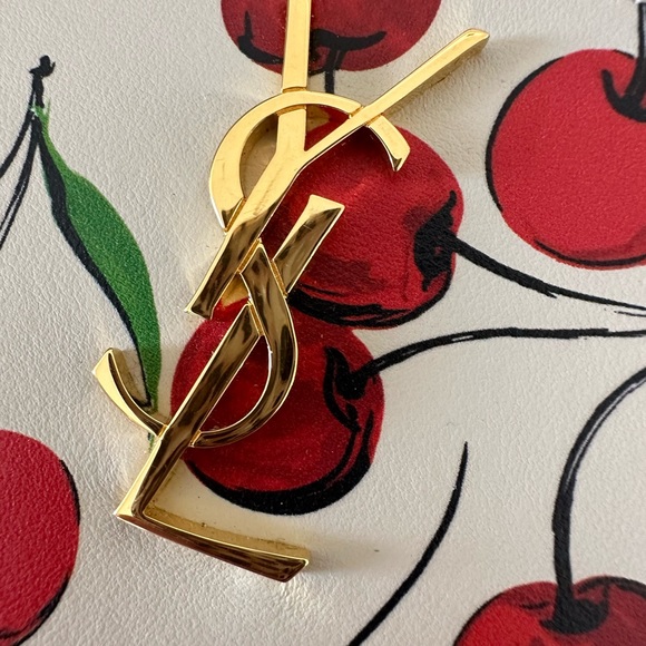 YSL Monogram Leather Pouch In Cherry Print - Picture 3 of 9